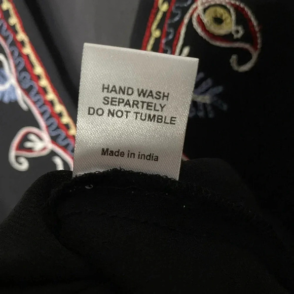 Love Sam Embroidered Peasant Top Black Sheer M boho feminine 70s Anthropology - Picture 8 of 12